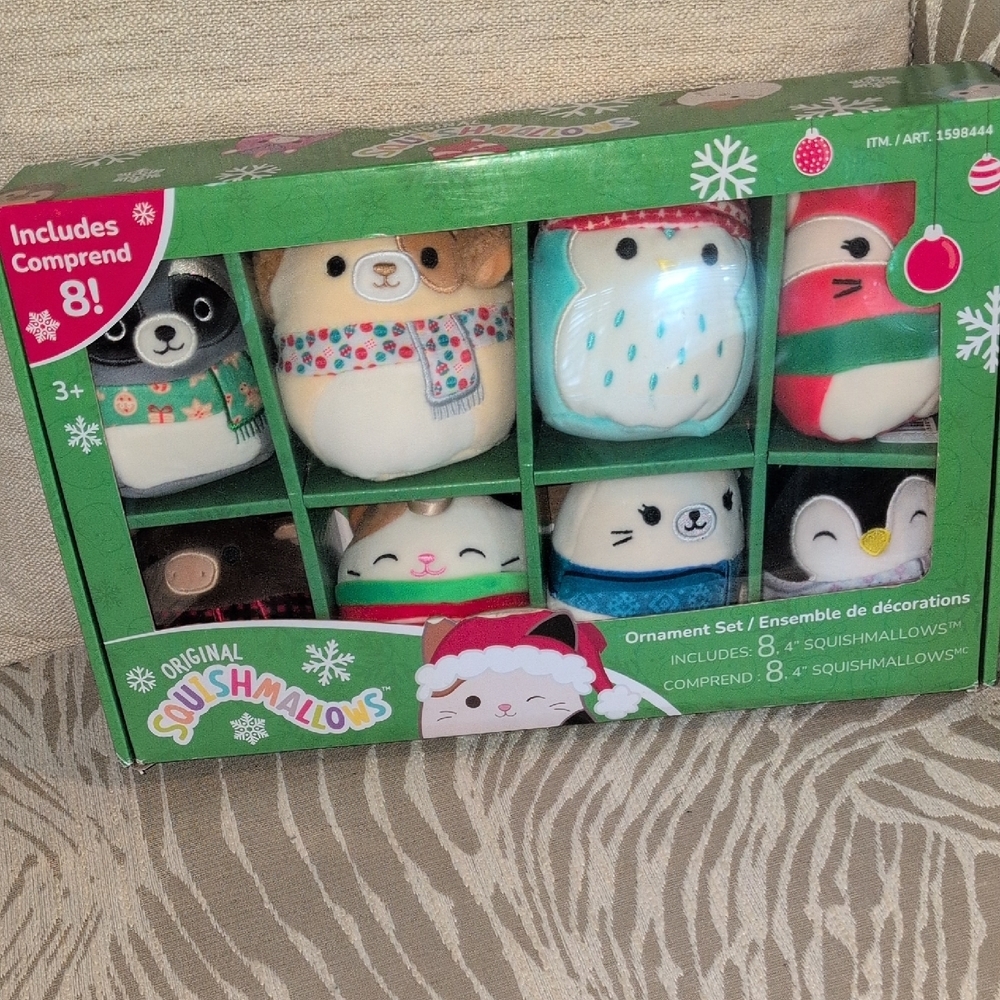 SquishMallows Ornaments Set. 8 Ornaments. New In Box